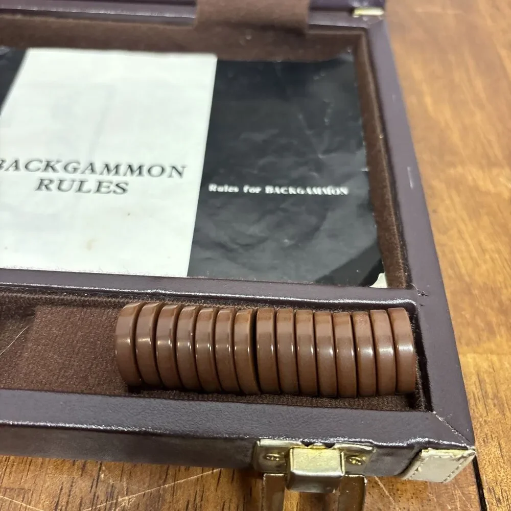 Vintage Chouette Travel Backgammon Set Attaché Case Complete Dice Cups Rules